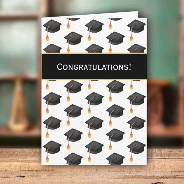 Black Graduation Caps Pattern Congratulations Card (Creator Uploaded)