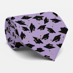 Black Graduation Caps Tossed in the Air Lavender Tie