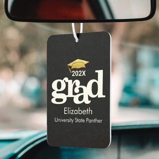 Black Graduation Gold Cap Modern Bold Typography Air Freshener (Creator Uploaded)