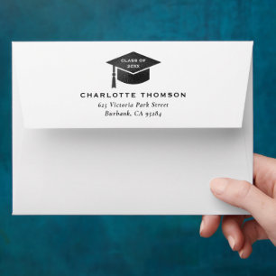 Black Graduation Hat Tassel Return Address Envelope