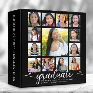 Black Graduation K–12 Modern Script Photo Collage  Binder