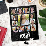 Black Graduation K–12 Photo Collage Modern Bold Jigsaw Puzzle<br><div class="desc">Be proud, rejoice and showcase this milestone of your favourite grad. Create this elegant, simple, modern, personalized high school graduation K – 12 photo collage jigsaw puzzle for a keepsake you’ll always treasure. A fun, playful visual of bold, graphic, white typography, along with their name, class year, school and 13...</div>