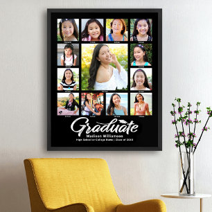 Black Graduation K–12 Photo Collage White Script Poster