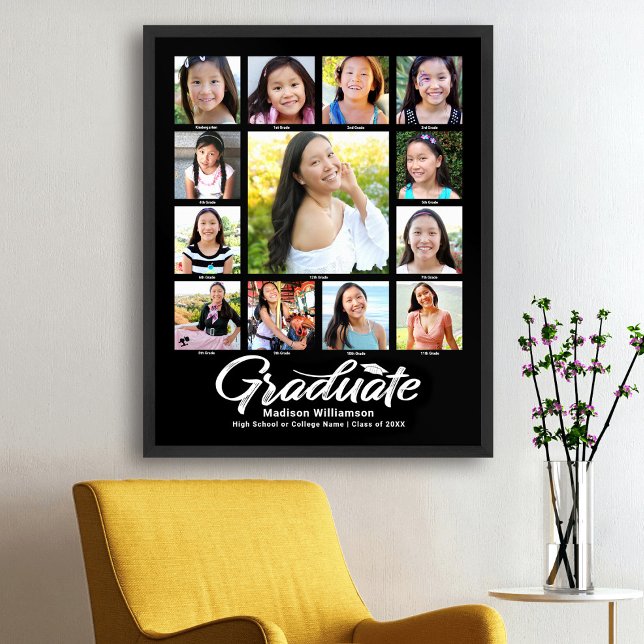 Black Graduation K–12 Photo Collage White Script Poster (Creator Uploaded)