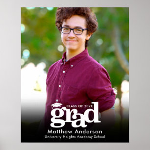 Black Graduation Photo White Typography Minimalist Poster