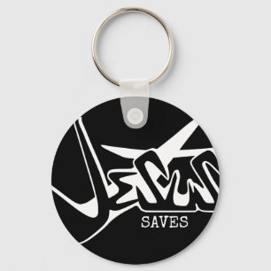 Black Graffiti Jesus Saves Keychain