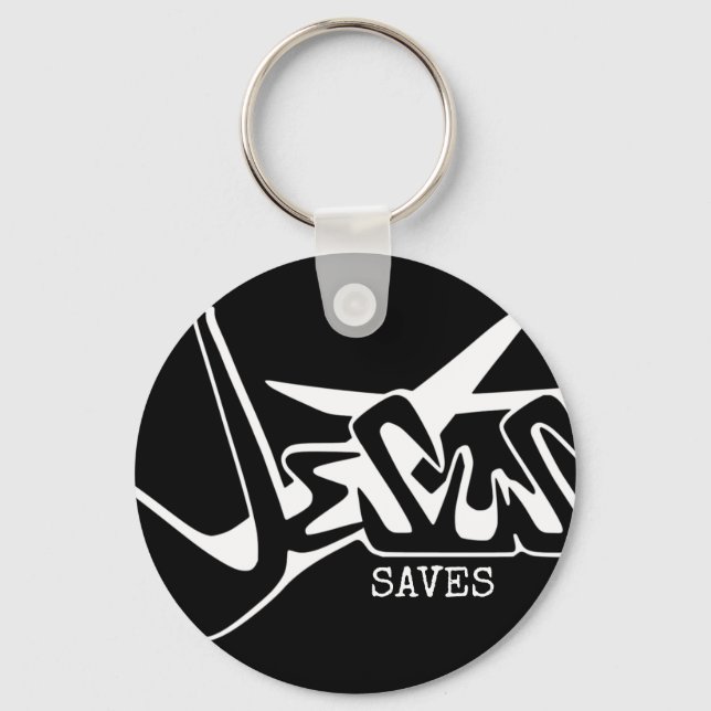 Black Graffiti Jesus Saves Keychain (Front)