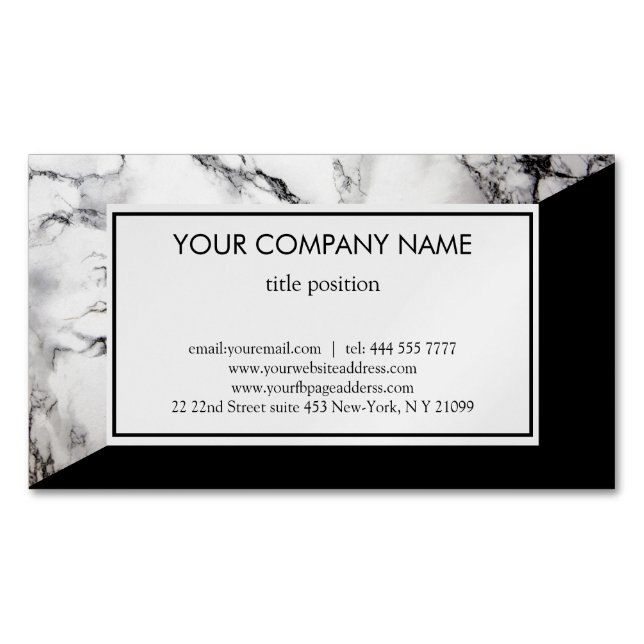 Black Grain And White Marbled Magnetic Business Card (Front)