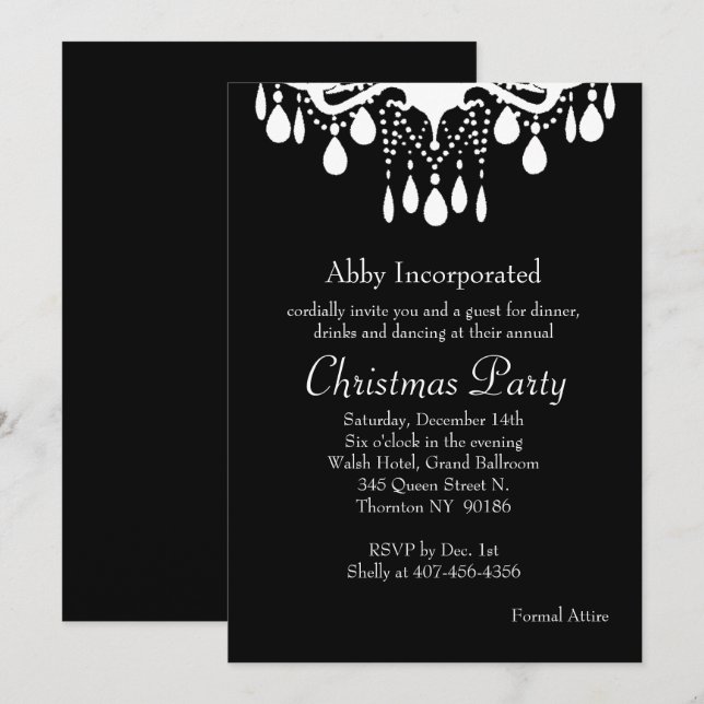 Black Grand Ballroom Fête de Noël Invitation (Devant / Derrière)