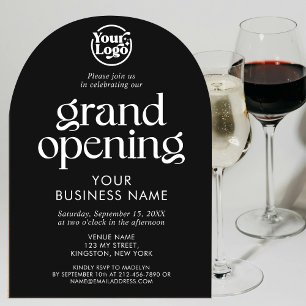 Black Grand Opening Business Logo Minimalist Acrylic Invitations