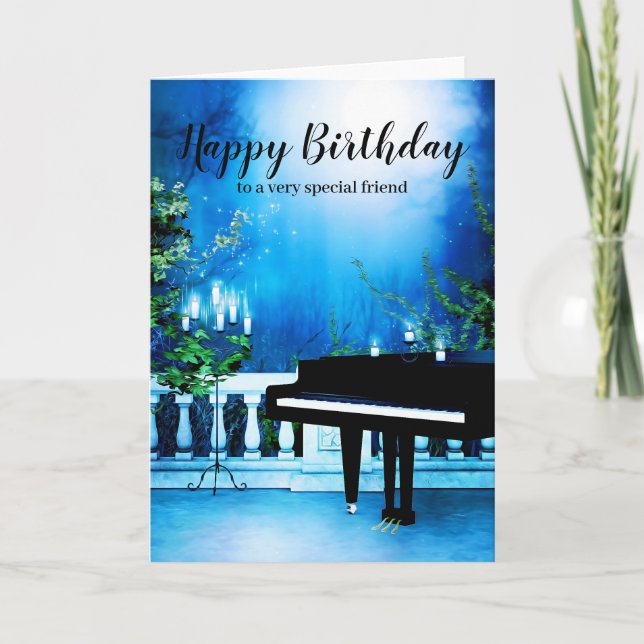 Black Grand Piano Birthday Card (Front)