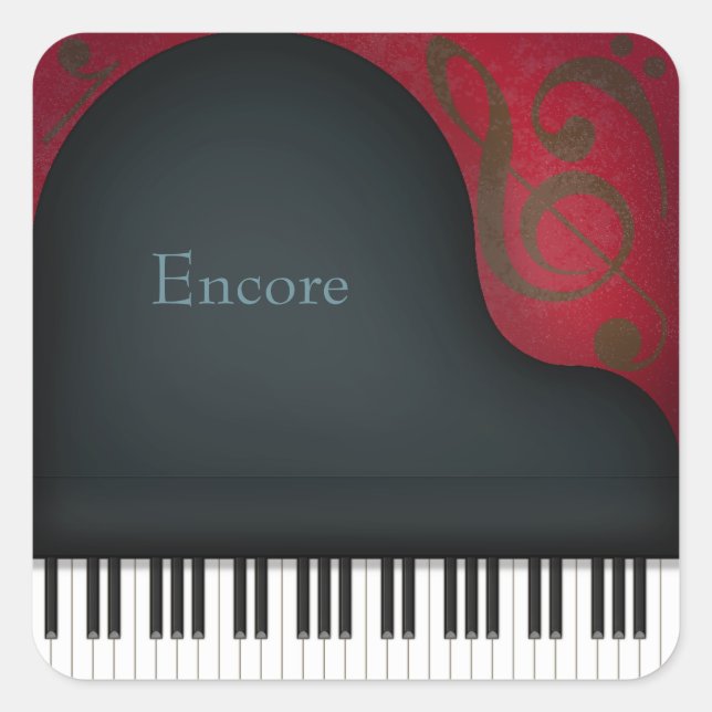 Black Grand Piano Elegant Music Custom Square Sticker (Front)
