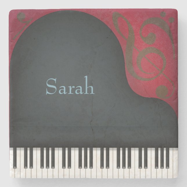 Black Grand Piano Performing Arts Personalized Stone Coaster (Front)