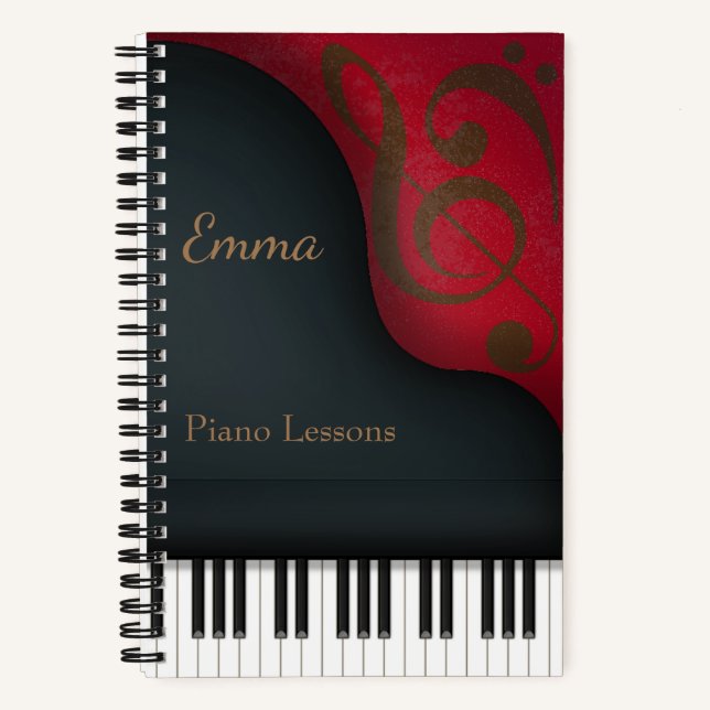 Black Grand Piano Pianist & Musician's Custom Notebook (Front)