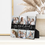 Black | Grandkids Make Life Grand Photo Collage Plaque<br><div class="desc">Create a sweet gift for a beloved grandma or grandpa with this beautiful photo collage plaque. "Grandkids make life grand" appears in the centre in white calligraphy lettering on a black background. Customize with 6 photos of their grandchildren.</div>