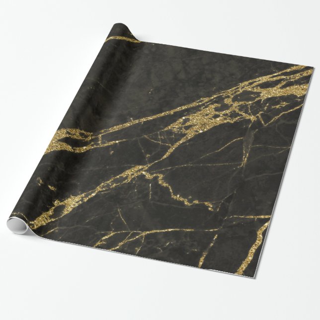 Black Granite & Gold Veins 4 Wrapping Paper (Unrolled)