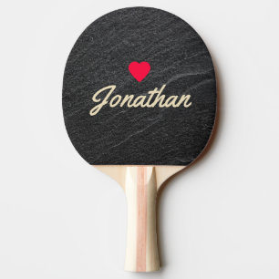 Black Granite Stone Vintage Heart Signature Ping Pong Paddle