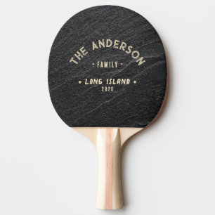 Black Granite Stone Vintage Seaside Family Name Ping Pong Paddle