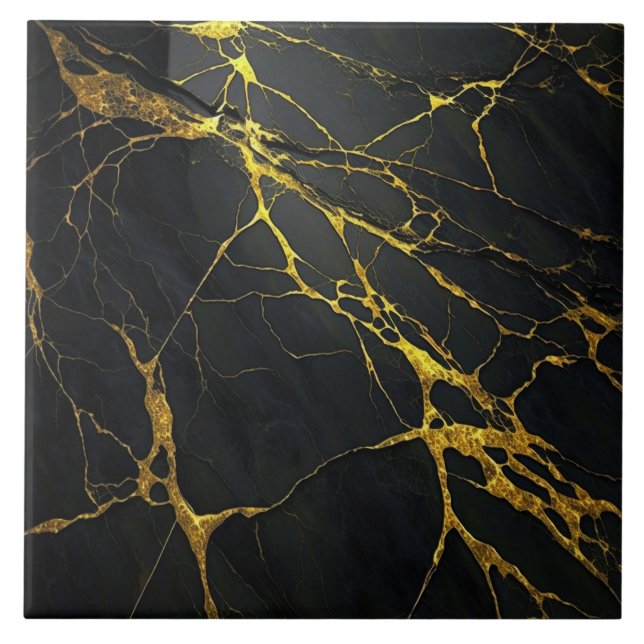 Black Granite with Gold Veins Ceramic Tile (Front)