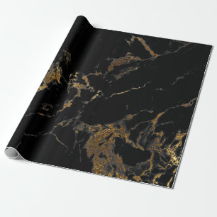 Black Graphite Gold Glam Marble Wrapping Paper
