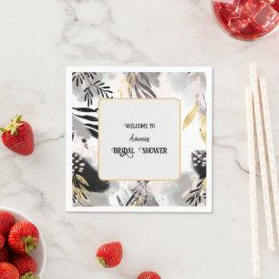 Black, Gray and Gold Leafy Shower Napkin