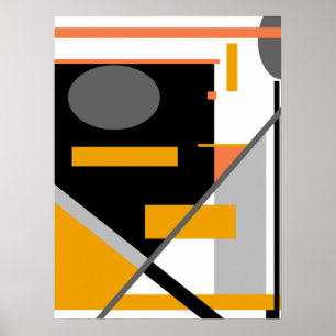 Black, Gray, and Orange Geometric Shapes on White Poster