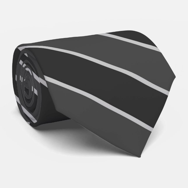 Black Gray And Silver Diagonal Stripes Pattern Tie (Rolled)