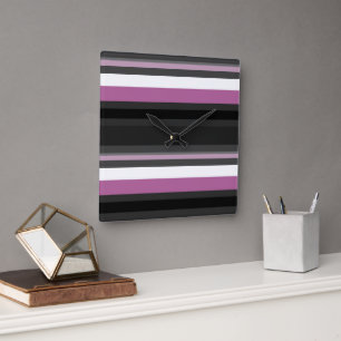 Black, Gray and White Stripes Square Wall Clock