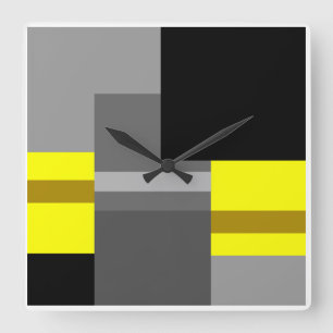Black, gray and yellow bauhaus geometry square wall clock