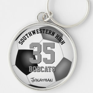 black gray boys girls jersey number name soccer keychain