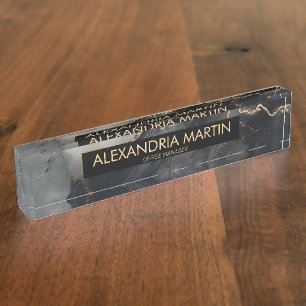 Black Gray Gold Glitter Office Desk Name Nameplate