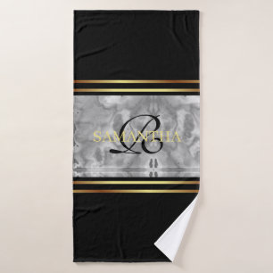Black Gray Gold Stripes Minimalist Marble Bath Towel Set