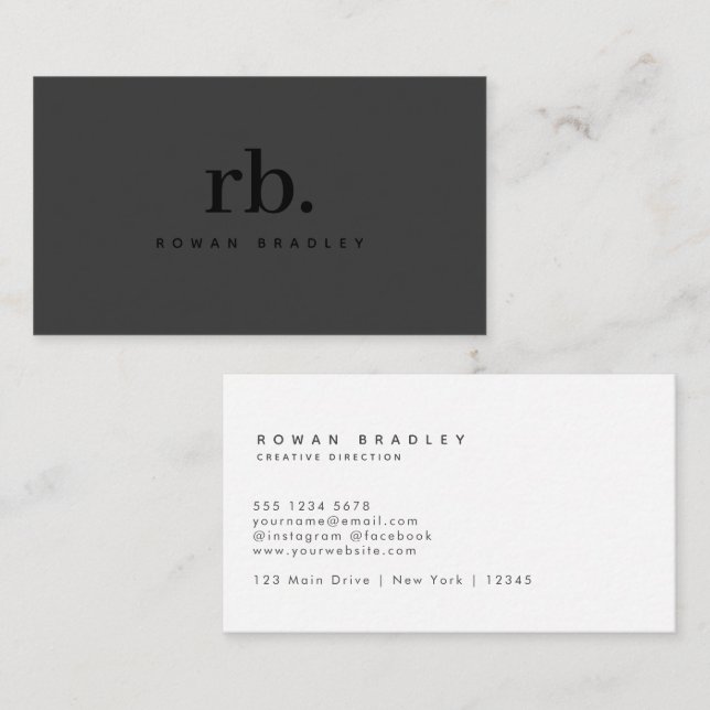 Black & Gray Minimal Monogram Clean Professional Business Card (Front/Back)