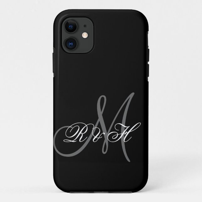 BLACK GRAY MONOGRAM INITIALS Case-Mate iPhone CASE (Back)