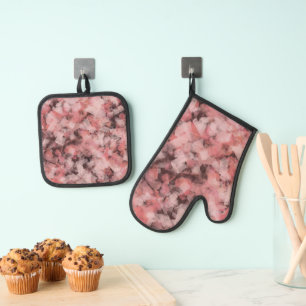 Black Gray Pink White Modern Geometric Abstract Oven Mitt & Pot Holder Set
