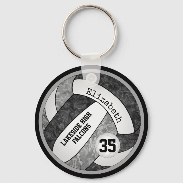 black gray school colors girls' volleyball keychain (Front)
