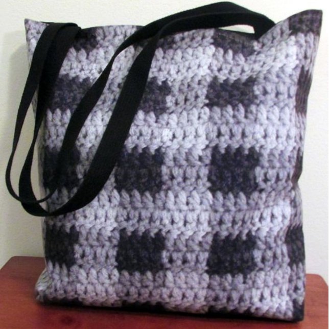 Black Gray Shades Plaid Artisan Crochet Print      Tote Bag (Creator Uploaded)