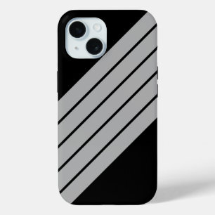 Black Gray Striped 70s 80s Retro Racing Stripes iPhone 15 Case