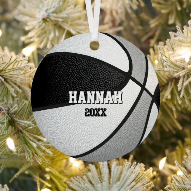 black gray team colors keepsake basketball metal ornament (Insitu)