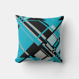 Black Gray Turquoise Diagonal Crisscross Abstract Throw Pillow