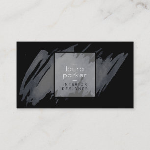 Black Gray Watercolor Splatter Abstract Modern Business Card