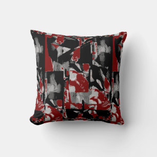 Black Gray White Burgundy Contemporary Art Print Throw Pillow