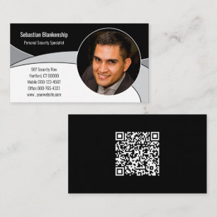 Black, Gray & White Custom Photo & QR Code Business Card