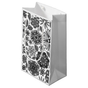 Black Gray White Retro Floral Art Seamless Pattern Small Gift Bag