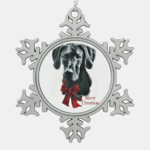 Black Great Dane Christmas Snowflake Pewter Christmas Ornament