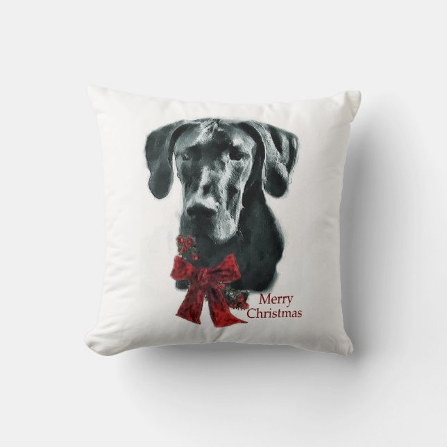 Black Great Dane Christmas Throw Pillow (Front)