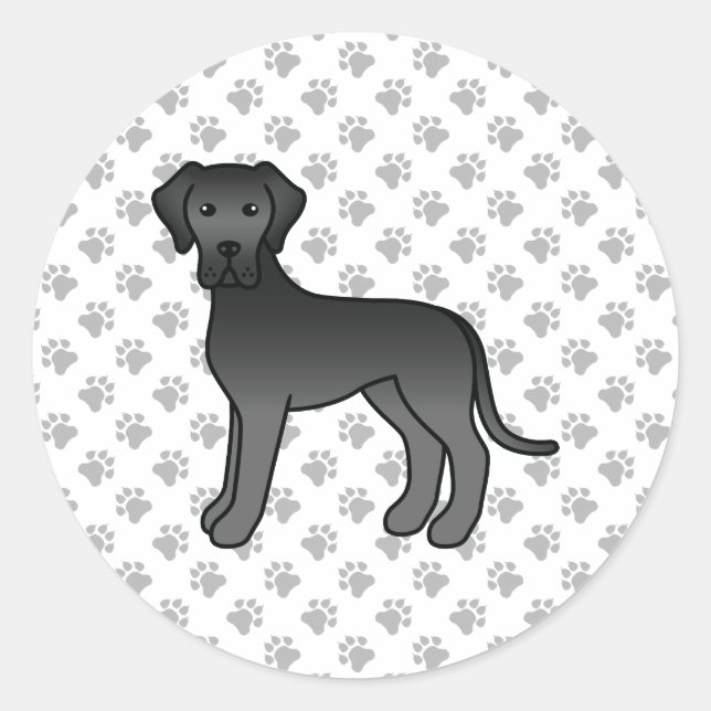 Black Great Dane Cute Cartoon Dog Classic Round Sticker (Front)