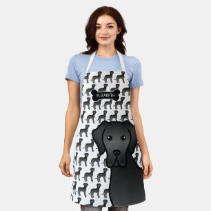 Black Great Dane Cute Cartoon Dog & Name Apron