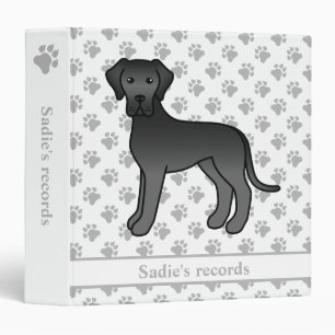 Black Great Dane Cute Cartoon Dog & Text Binder