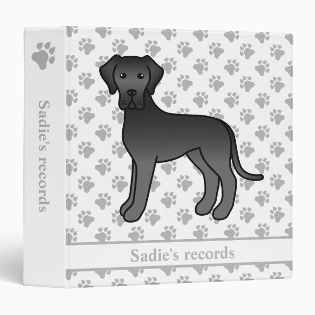 Black Great Dane Cute Cartoon Dog & Text Binder (Front/Spine)